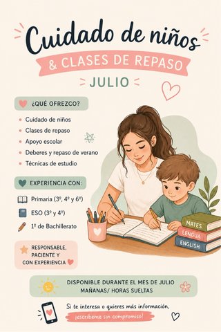 Cuidado de niños y clases de repaso