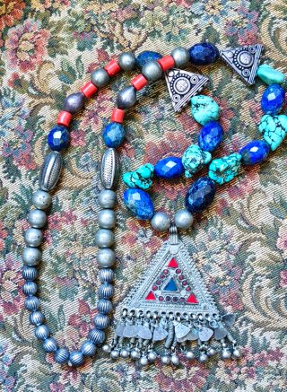 Collana Afghana Kuchi Argento Pietre Blu
