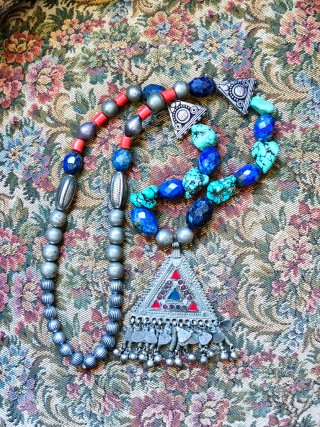 Collana Afghana Kuchi Argento Pietre Blu