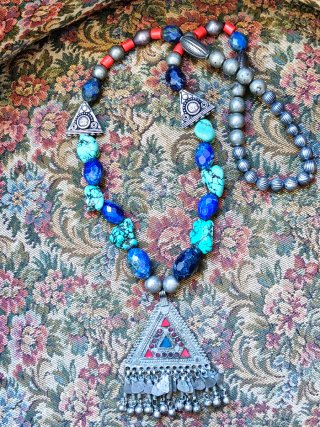 Collana Afghana Kuchi Argento Pietre Blu