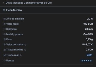 100 €  2016 Oro Equipo Olímpico Español n° 00079
