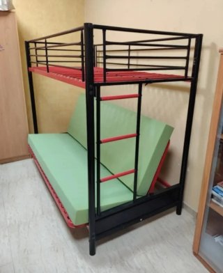 Litera Sofá Cama Metálica Roja y Negra