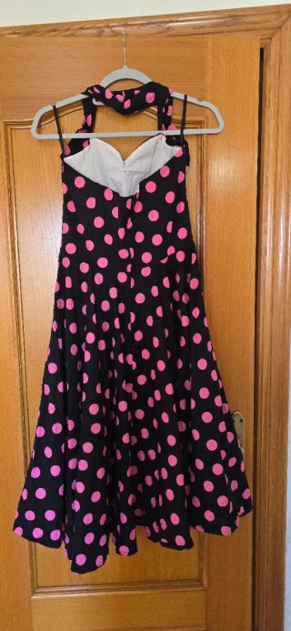 Vestido lunares negro y rosa