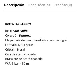 Reloj Folli Follie Dorado y Blanco