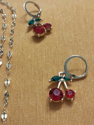 Set gioielli ciliegie rosse e argento