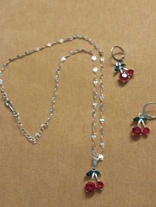 Set gioielli ciliegie rosse e argento