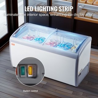 Vitrina de Helados Comercial, Congelador de Cofre de 460 L, Congelador Profundo de Cristal Móvil, Gabinete de Dipping de Gelato para Restaurante con 5 Cestas de Alambre, 2 Puertas de Cristal Desli...