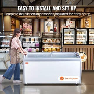 Vitrina de Helados Comercial, Congelador de Cofre de 460 L, Congelador Profundo de Cristal Móvil, Gabinete de Dipping de Gelato para Restaurante con 5 Cestas de Alambre, 2 Puertas de Cristal Desli...