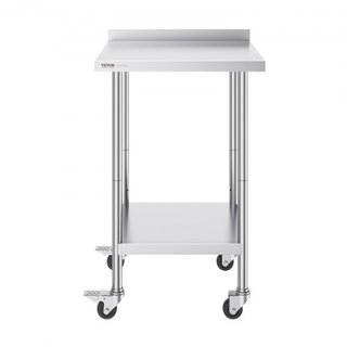 Banco da Lavoro in Acciaio Inox 24 x 24 x 40 Pollici, Banco Preparazione Alimenti Commerciale con Ruote, Banco da Lavoro Pesante, Banco da Lavoro in Metallo con Altezza Regolabile per Ristoranti...