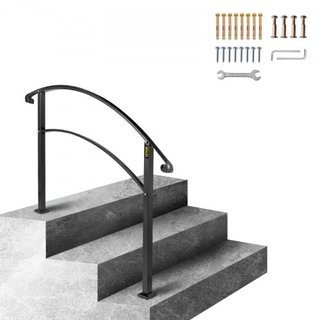 Pasamanos para Escaleras Exteriores, Railing para Escaleras Exteriores que se Ajusta a 1 o 3 Escalones, Pasamanos de Hierro Forjado Negro, Pasamanos Flexible para Porche Frontal, Pasamanos Transic...