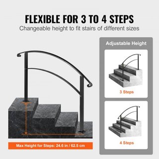 Pasamanos de 4 Pasos se Ajusta a 1 o 4 Pasos Pasamanos de Escalera Negro Mate Pasamanos de Hierro Forjado con Kit de Instalación Pasamanos para Escaleras Exteriores