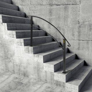 Pasamanos de 4 Pasos se Ajusta a 1 o 4 Pasos Pasamanos de Escalera Negro Mate Pasamanos de Hierro Forjado con Kit de Instalación Pasamanos para Escaleras Exteriores