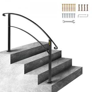 Pasamanos de 4 Pasos se Ajusta a 1 o 4 Pasos Pasamanos de Escalera Negro Mate Pasamanos de Hierro Forjado con Kit de Instalación Pasamanos para Escaleras Exteriores