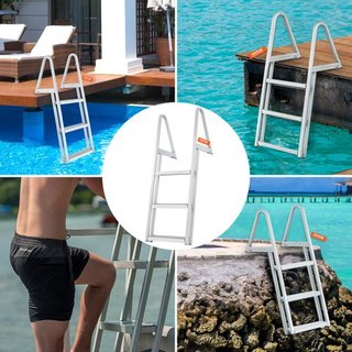 Escalera de muelle, removible de 3 pasos, capacidad de carga de 350 lbs, escalera de barco de aleación de aluminio con peldaño de 4'' de ancho y diseño de pedal antideslizante, fácil de instalar p...