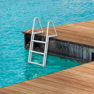 Escalera de muelle, removible de 3 pasos, capacidad de carga de 350 lbs, escalera de barco de aleación de aluminio con peldaño de 4'' de ancho y diseño de pedal antideslizante, fácil de instalar p...