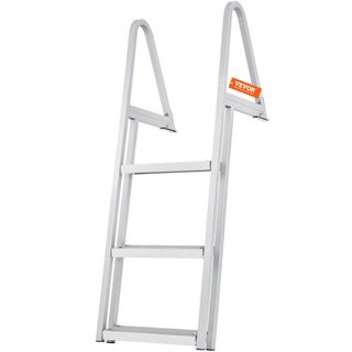 Escalera de muelle, removible de 3 pasos, capacidad de carga de 350 lbs, escalera de barco de aleación de aluminio con peldaño de 4'' de ancho y diseño de pedal antideslizante, fácil de instalar p...