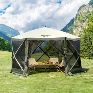 Tenda Gazebo Pieghevole, Tenda a Schermo Pieghevole a 6 Lati, Rifugio Solare con 6 Tende di Privacy Rimovibili e Finestre a Maglia, Tenda a Schermo da 12x12FT di Configurazione Rapida con...