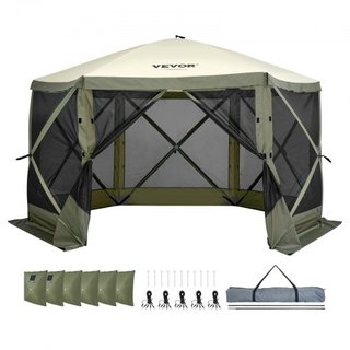 Tenda Gazebo Pieghevole, Tenda a Schermo Pieghevole a 6 Lati, Rifugio Solare con 6 Tende di Privacy Rimovibili e Finestre a Maglia, Tenda a Schermo da 12x12FT di Configurazione Rapida con...