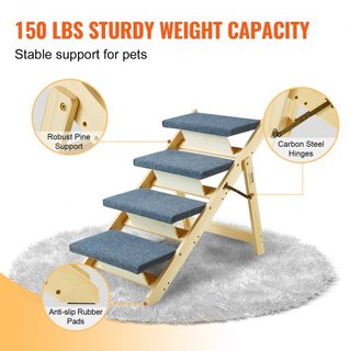 Escaleras para Mascotas de Madera/Pasos para Mascotas, Escalera de Perro Plegable 2 en 1 de Madera para Camas, Sofás y Coches, Escaleras y Rampa para Perros con 4 Pasos para Mascotas Pequeñas, Med...
