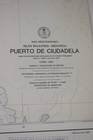 Carta de navegación Puerto de Ciudadela. 1980. 1:5000. 58 x 74 cm aprox.