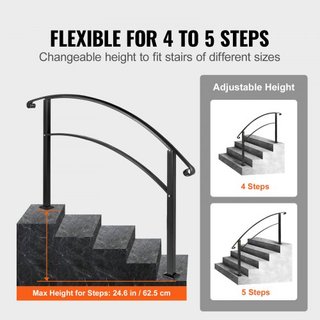 Pasamanos para Escaleras Exteriores, Se Adapta a 1 o 5 Escalones, Barandilla de Escalera Exterior de Hierro Forjado Negro, Barandilla Flexible para Porche Frontal, Pasamanos Transicional para Esca...