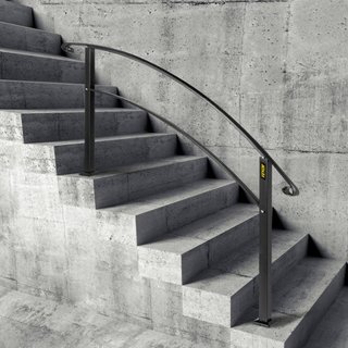 Pasamanos para Escaleras Exteriores, Se Adapta a 1 o 5 Escalones, Barandilla de Escalera Exterior de Hierro Forjado Negro, Barandilla Flexible para Porche Frontal, Pasamanos Transicional para Esca...