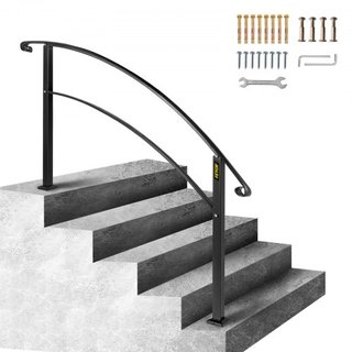 Pasamanos para Escaleras Exteriores, Se Adapta a 1 o 5 Escalones, Barandilla de Escalera Exterior de Hierro Forjado Negro, Barandilla Flexible para Porche Frontal, Pasamanos Transicional para Esca...
