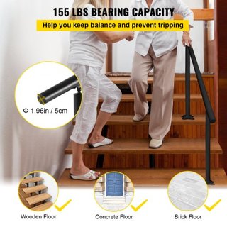 Kit de Barandilla para Escaleras, Pasamanos de 152.4 cm para Exteriores de 0-5 Escalones, Barandilla de Escalera de Aluminio Negro con Ángulo Ajustable, Escaleras Interiores y Exteriores para Pers...