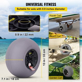 Ruedas de Globo de Playa, Neumáticos de Arena de Reemplazo de 33 cm, Neumáticos de Carro de TPU para Dolly de Kayak, Carro de Canoa y Buggy con Bomba de Aire Gratis, Paquete de 2