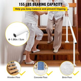 Kit de Barandilla para Escaleras, Pasamanos de 152.4 cm para Exteriores de 0-5 Escalones, Barandilla de Escalera de Aluminio Blanca de Ángulo Ajustable, Escaleras Interiores y Exteriores para Pers...