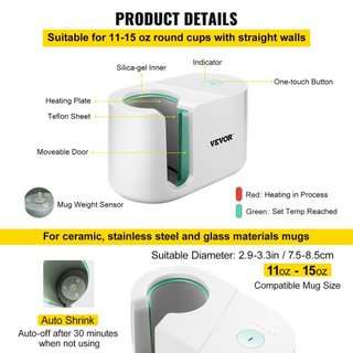 Máquina de Prensa para Tazas, Prensa de Calor Automática para Tazas 311.84-425.2 g, Prensador de Café Portátil para Transferencia de Sublimación con Botón de Un Toque, Pro Máquina de Prensa para T...