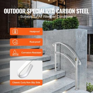 Pasamanos para Escaleras Exteriores, Se Adapta a 1 o 3 Escalones, Barandilla de Hierro Forjado Blanca, Barandilla Flexible para Porche Frontal, Pasamanos Transicional para Escaleras de Concreto o ...