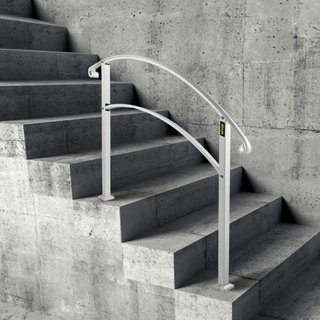 Pasamanos para Escaleras Exteriores, Se Adapta a 1 o 3 Escalones, Barandilla de Hierro Forjado Blanca, Barandilla Flexible para Porche Frontal, Pasamanos Transicional para Escaleras de Concreto o ...