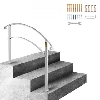 Pasamanos para Escaleras Exteriores, Se Adapta a 1 o 3 Escalones, Barandilla de Hierro Forjado Blanca, Barandilla Flexible para Porche Frontal, Pasamanos Transicional para Escaleras de Concreto o ...