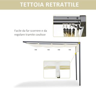 Gazebo Pergola 3X3M da Giardino in Metallo con Tetto Scorrevole Bianco Crema, Pergola da Giardino a Parete