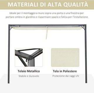 Gazebo Pergola 3X3M da Giardino in Metallo con Tetto Scorrevole Bianco Crema, Pergola da Giardino a Parete