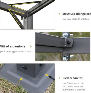 Gazebo Pergola 3X3M da Giardino in Metallo con Tetto Scorrevole Bianco Crema, Pergola da Giardino a Parete
