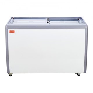Vitrina de Helados Comercial, Congelador de Cofre de 370 L, Congelador Profundo de Cristal Móvil, Gabinete de Dipping de Gelato para Restaurante con 8 Grandes Tinas, 2 Puertas de Cristal Deslizant...