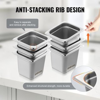 6 Paquete de Sartenes de Hotel, Sartén de Vapor Anti-Jam de Tamaño 1/6, Sartén de Mesa de Acero Inoxidable de 0.8 mm para Restaurante, Sartén de Mesa Comercial de 6 Pulgadas de Profundidad, Sartén...