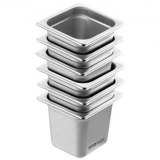 6 Paquete de Sartenes de Hotel, Sartén de Vapor Anti-Jam de Tamaño 1/6, Sartén de Mesa de Acero Inoxidable de 0.8 mm para Restaurante, Sartén de Mesa Comercial de 6 Pulgadas de Profundidad, Sartén...
