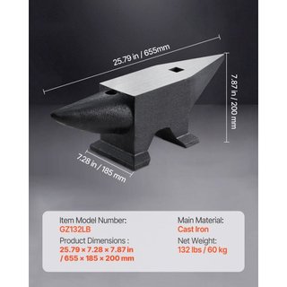 Yunque de Acero Fundido, 132 Lbs(60kg) Yunque de Un Solo Cuerno con Gran Superficie y Base Estable, Yunque Redondo de Alta Dureza para Herrero, para Doblado, Moldeo