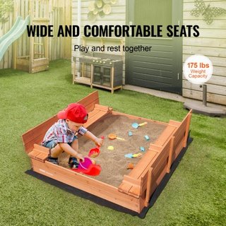 Caja de Arena de Madera, 52.4 x 47.2 x 16.9 in Caja de Arena, Pozo de Arena con Asientos de Banco Plegables y Forro Inferior, Caja de Arena de Madera Natural para Niños para Exterior, Jardín, Play...