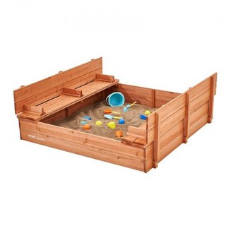 Caja de Arena de Madera, 52.4 x 47.2 x 16.9 in Caja de Arena, Pozo de Arena con Asientos de Banco Plegables y Forro Inferior, Caja de Arena de Madera Natural para Niños para Exterior, Jardín, Play...