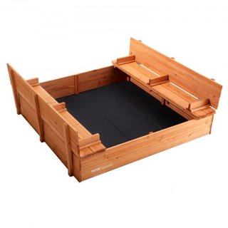 Caja de Arena de Madera, 52.4 x 47.2 x 16.9 in Caja de Arena, Pozo de Arena con Asientos de Banco Plegables y Forro Inferior, Caja de Arena de Madera Natural para Niños para Exterior, Jardín, Play...