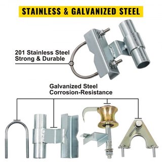 Kit de Puerta Corrediza de Cadena de Malla Galvanizada de Acero, Soporte Universal de 6 Pulgadas, Kit de Hardware para Puerta Corrediza de Cadena con 2 Ruedas de Caucho Sólido