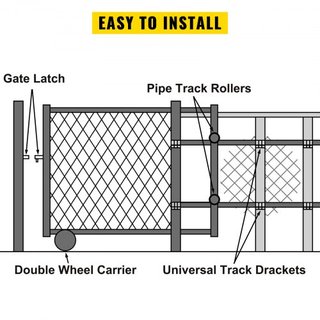 Kit de Puerta Corrediza de Cadena de Malla Galvanizada de Acero, Soporte Universal de 6 Pulgadas, Kit de Hardware para Puerta Corrediza de Cadena con 2 Ruedas de Caucho Sólido