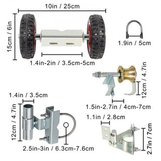 Kit de Puerta Corrediza de Cadena de Malla Galvanizada de Acero, Soporte Universal de 6 Pulgadas, Kit de Hardware para Puerta Corrediza de Cadena con 2 Ruedas de Caucho Sólido