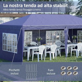 Gazebo 6X3 M regolabile in altezza, gazebo da giardino pieghevole con finestre, pareti rimovibili e borsa da trasporto, in acciaio e poliestere, blu