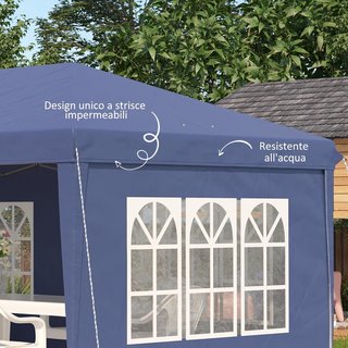 Gazebo 6X3 M regolabile in altezza, gazebo da giardino pieghevole con finestre, pareti rimovibili e borsa da trasporto, in acciaio e poliestere, blu