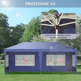Gazebo 6X3 M regolabile in altezza, gazebo da giardino pieghevole con finestre, pareti rimovibili e borsa da trasporto, in acciaio e poliestere, blu